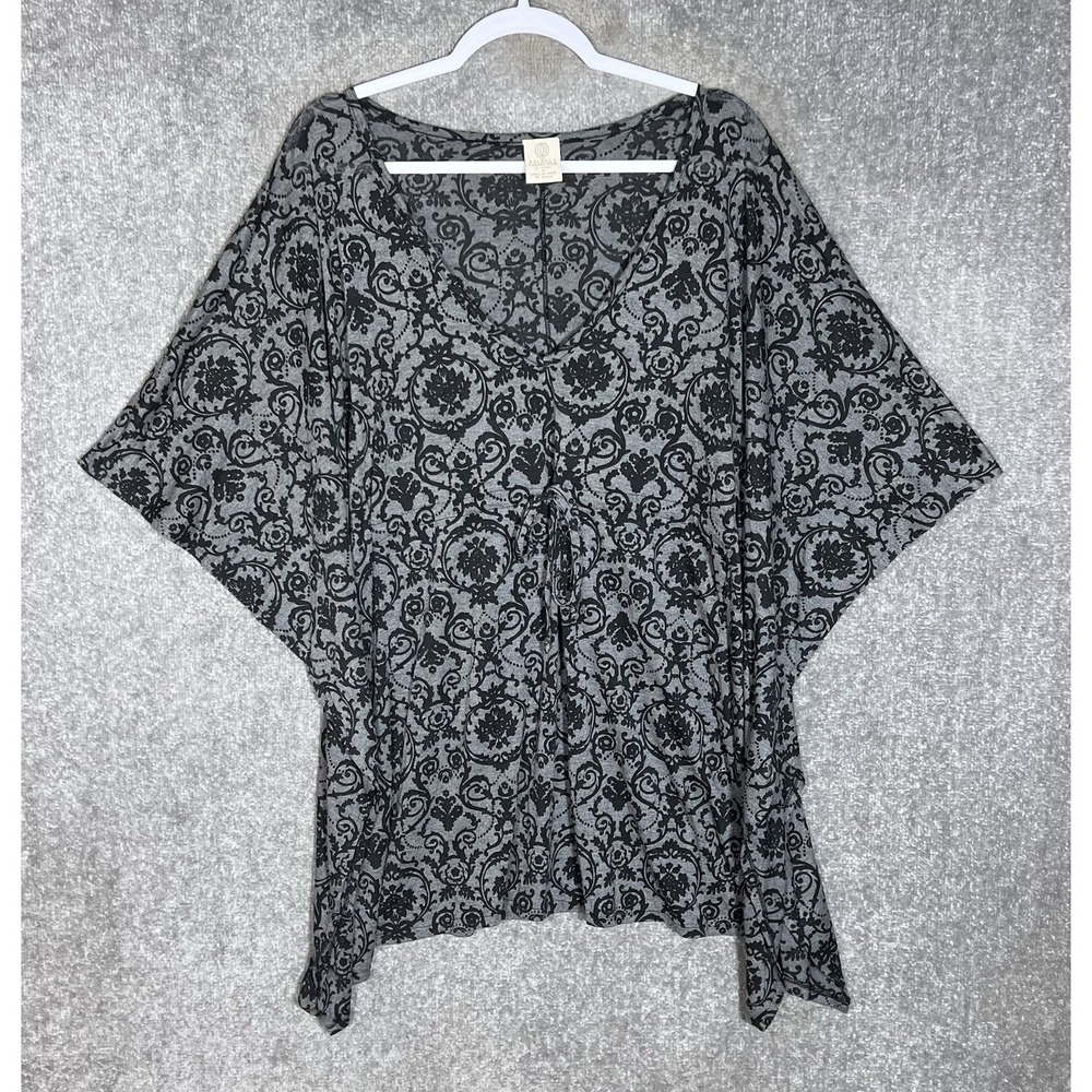 Marika Balance Collection Sheer Burnout Kimono Coverup Womens Size M Gray Black